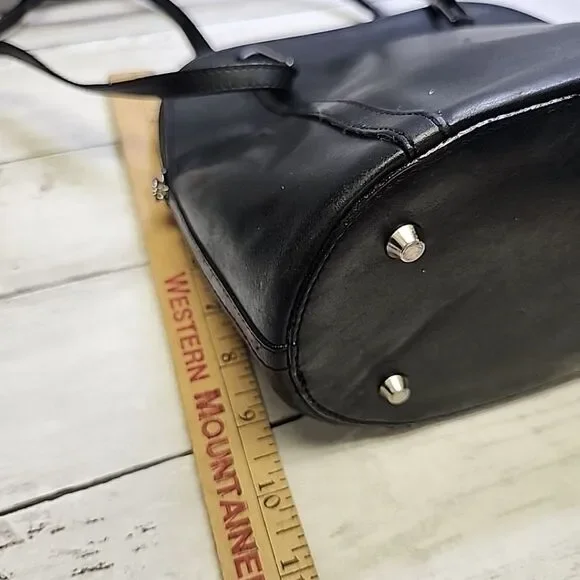 Vintage Saks 5th Ave Genuine Leather Black Bucket Structured Shoulder Bag Purse - Picture 9 of 13